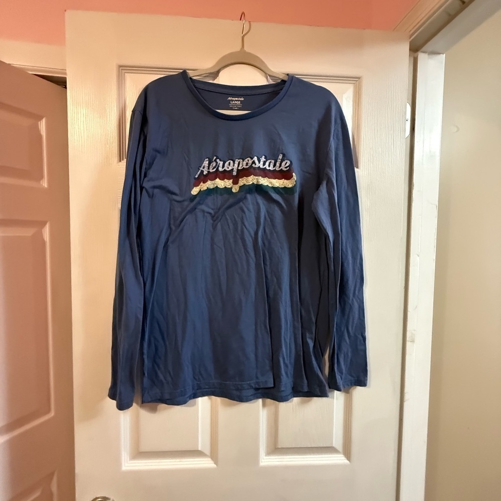 Aeropostale Blue Long Sleeve Tee with Multicolor Logo